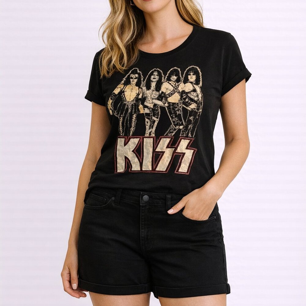 KISS Band T-Shirt Black Cotton XL American Apparel Short Sleeve Rock Tee